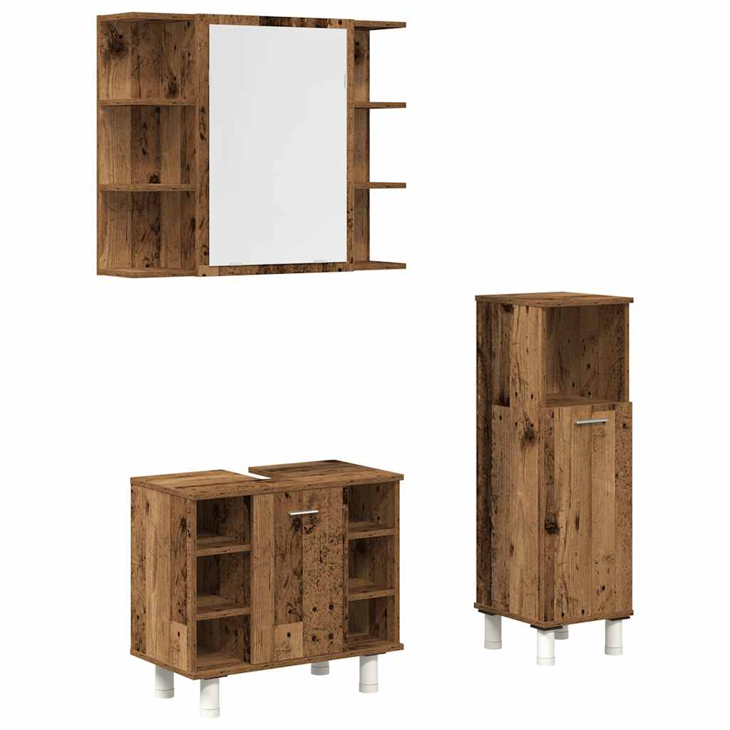 3-delige Badkamermeubelset bewerkt hout oud houtkleurig is nu te koop bij PeponiXL, paradijselijk wonen!