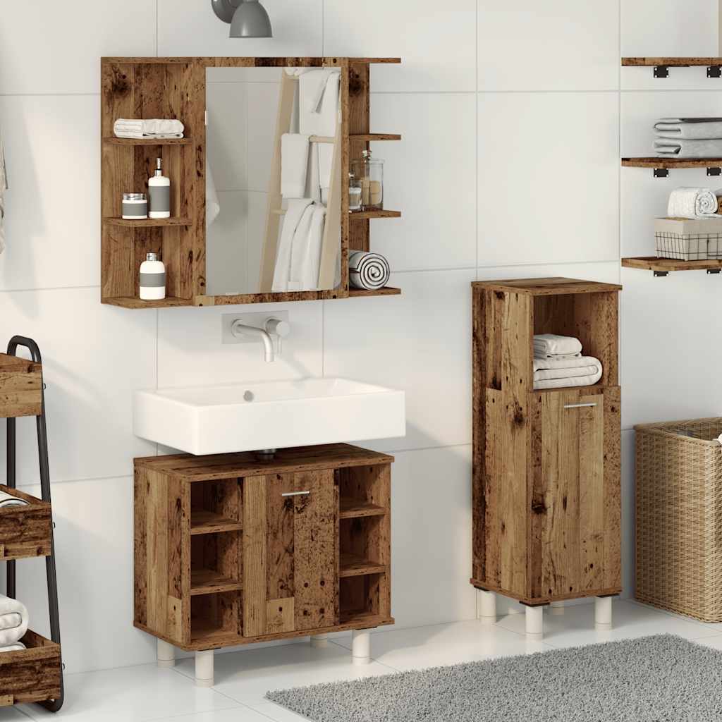 3-delige Badkamermeubelset bewerkt hout oud houtkleurig is nu te koop bij PeponiXL, paradijselijk wonen!