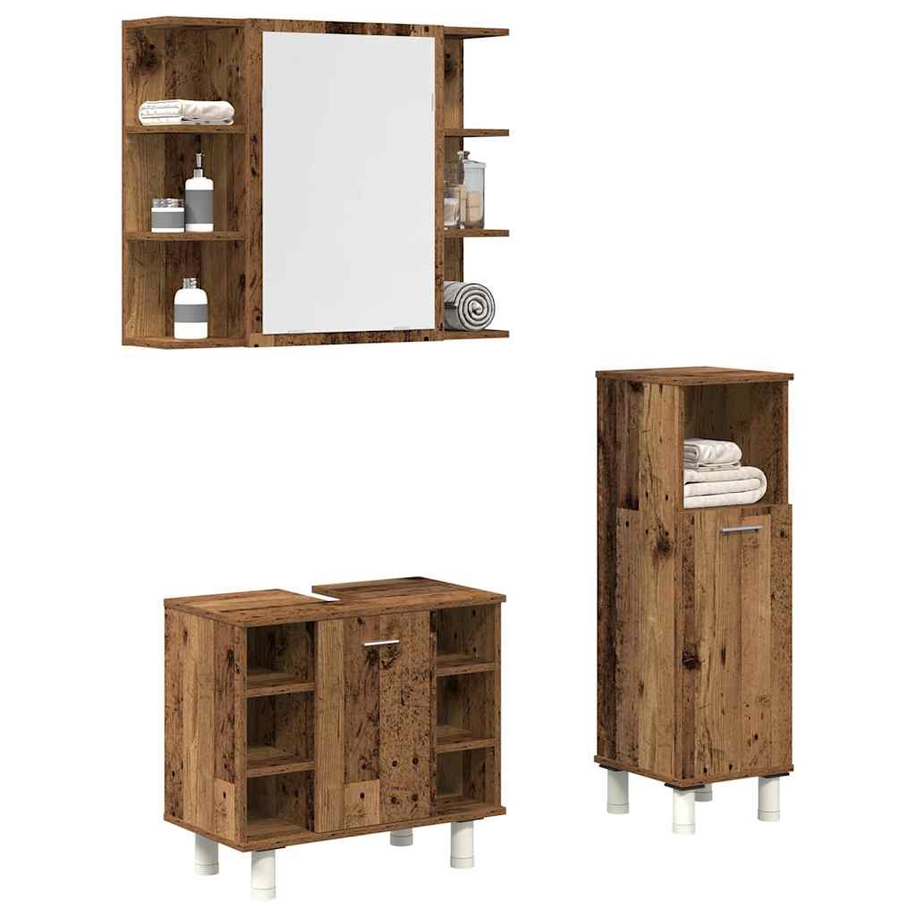 3-delige Badkamermeubelset bewerkt hout oud houtkleurig is nu te koop bij PeponiXL, paradijselijk wonen!
