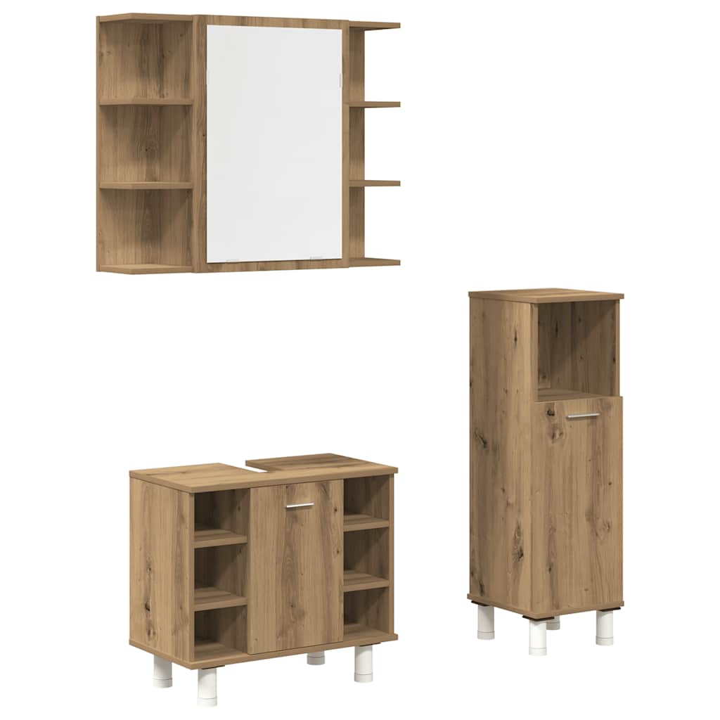 3-delige Badkamermeubelset bewerkt hout artisanaal eikenkleur is nu te koop bij PeponiXL, paradijselijk wonen!