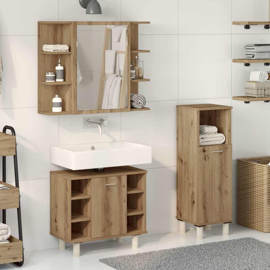 3-delige Badkamermeubelset bewerkt hout artisanaal eikenkleur is nu te koop bij PeponiXL, paradijselijk wonen!