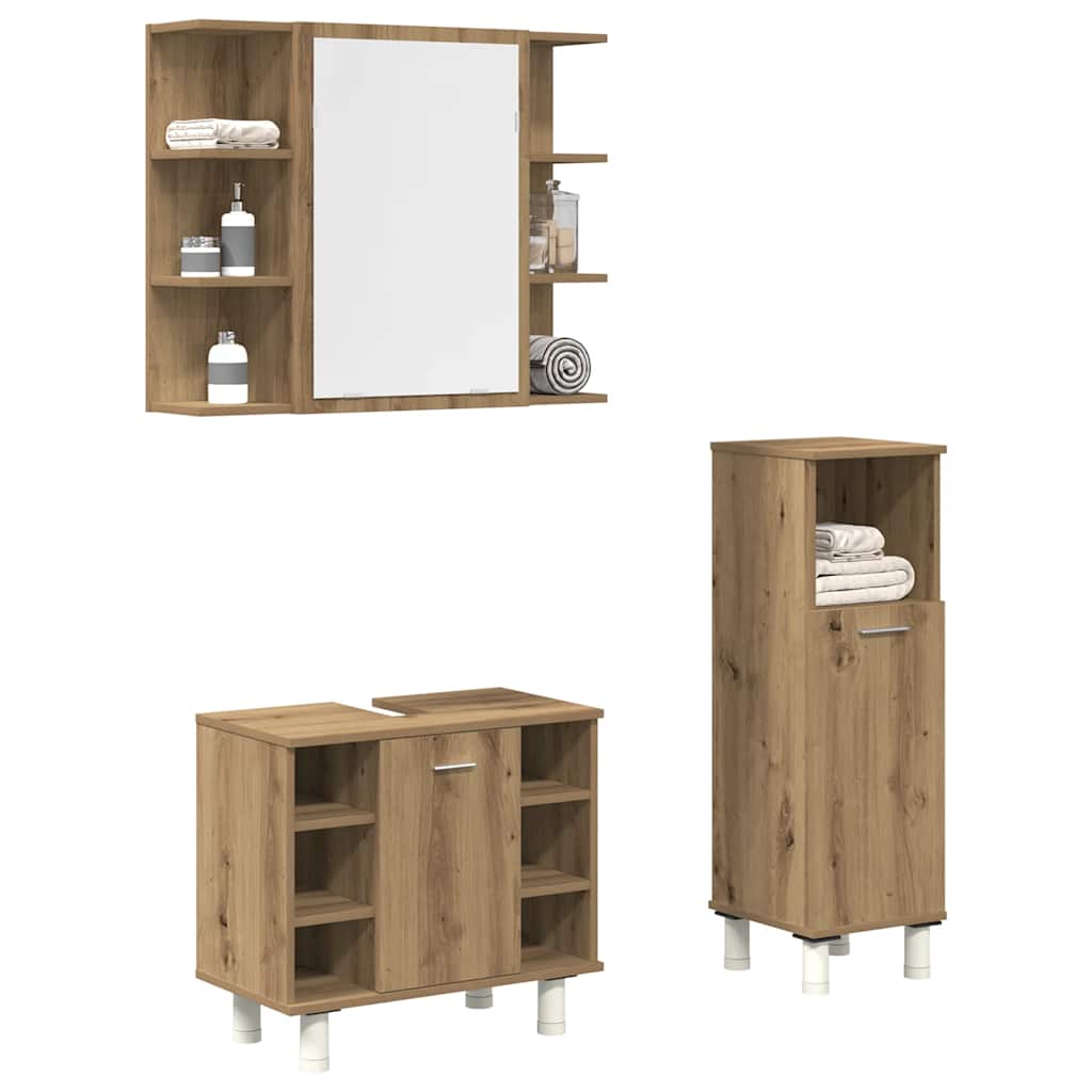 3-delige Badkamermeubelset bewerkt hout artisanaal eikenkleur is nu te koop bij PeponiXL, paradijselijk wonen!