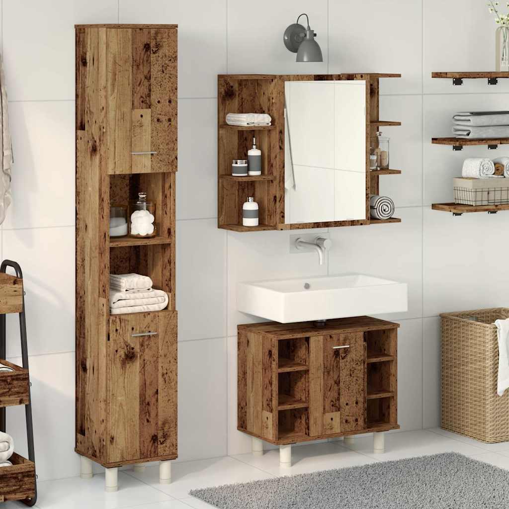 3-delige Badkamermeubelset bewerkt hout oud houtkleurig is nu te koop bij PeponiXL, paradijselijk wonen!