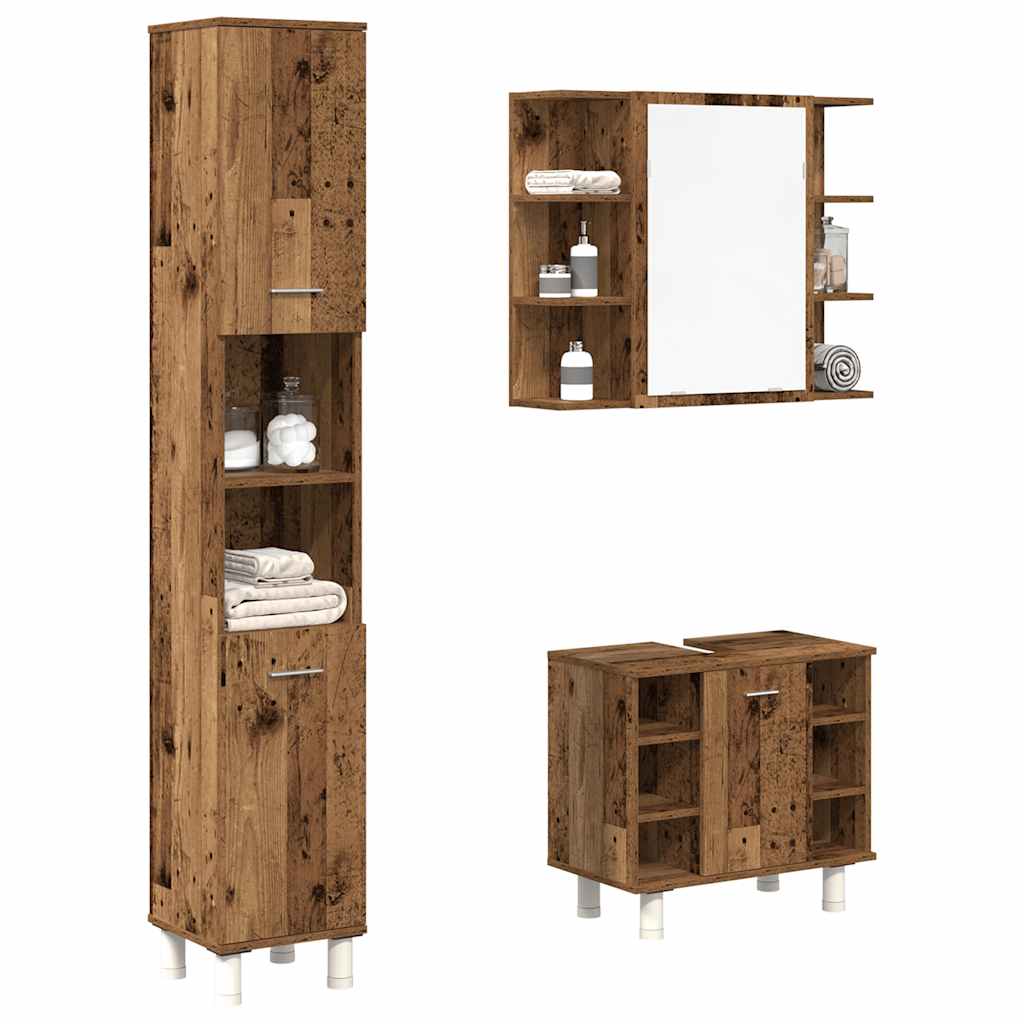 3-delige Badkamermeubelset bewerkt hout oud houtkleurig is nu te koop bij PeponiXL, paradijselijk wonen!
