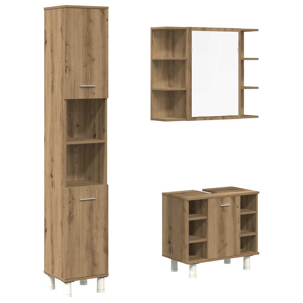 3-delige Badkamermeubelset bewerkt hout artisanaal eikenkleur is nu te koop bij PeponiXL, paradijselijk wonen!