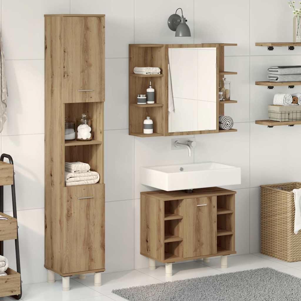 3-delige Badkamermeubelset bewerkt hout artisanaal eikenkleur is nu te koop bij PeponiXL, paradijselijk wonen!