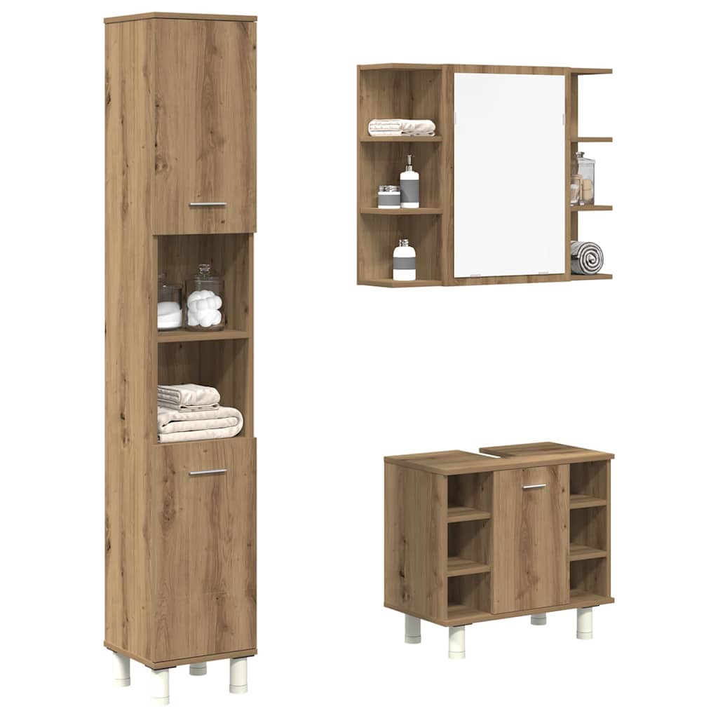 3-delige Badkamermeubelset bewerkt hout artisanaal eikenkleur is nu te koop bij PeponiXL, paradijselijk wonen!