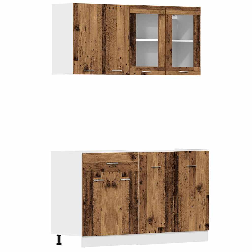 4-delige Keukenkastenset Lyon bewerkt hout oud houtkleurig is nu te koop bij PeponiXL, paradijselijk wonen!
