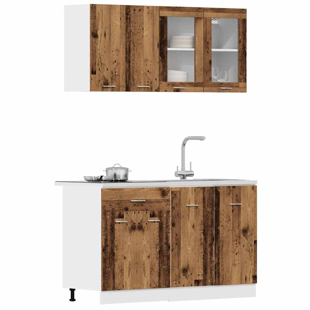 4-delige Keukenkastenset Lyon bewerkt hout oud houtkleurig is nu te koop bij PeponiXL, paradijselijk wonen!