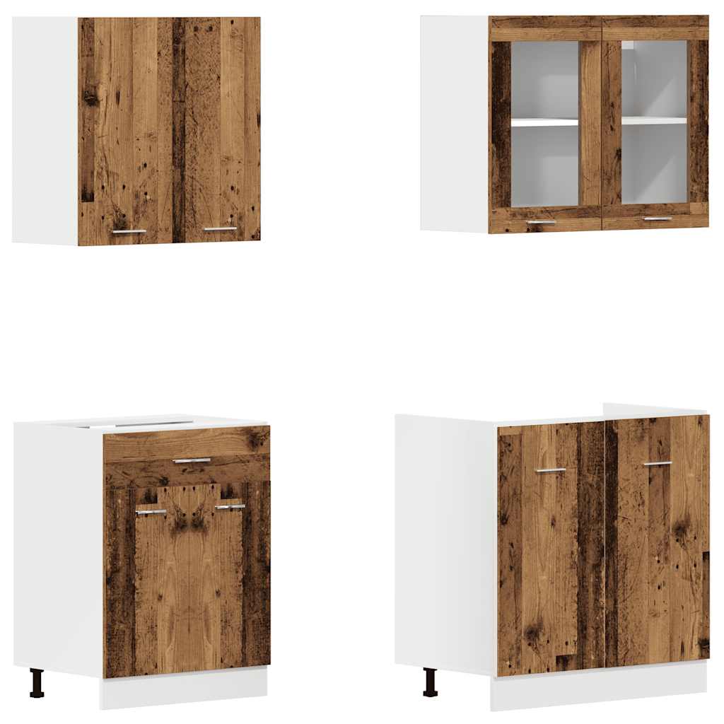 4-delige Keukenkastenset Lyon bewerkt hout oud houtkleurig is nu te koop bij PeponiXL, paradijselijk wonen!