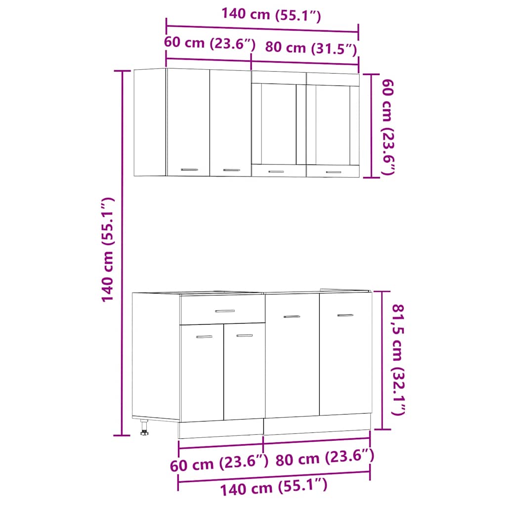 4-delige Keukenkastenset Lyon bewerkt hout oud houtkleurig is nu te koop bij PeponiXL, paradijselijk wonen!