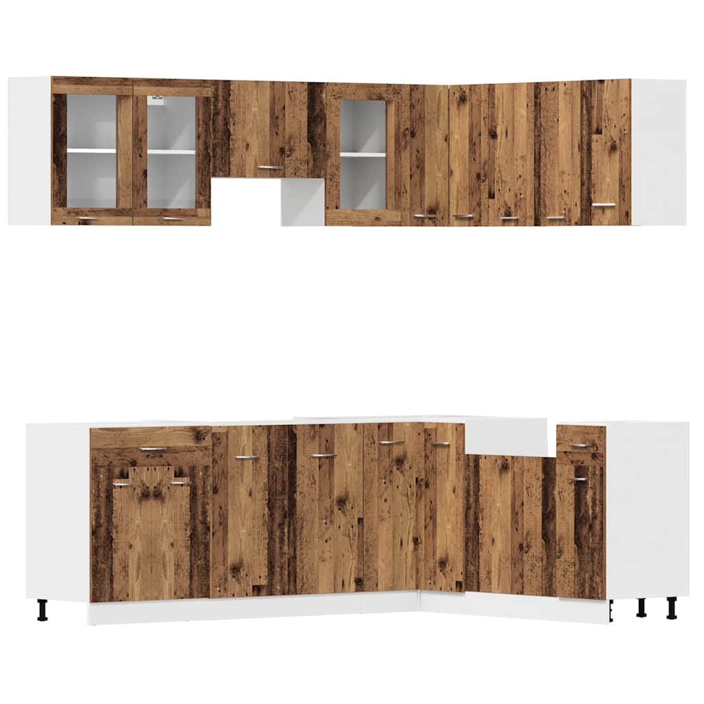 11-delige Keukenkastenset Lyon bewerkt hout oud houtkleurig is nu te koop bij PeponiXL, paradijselijk wonen!