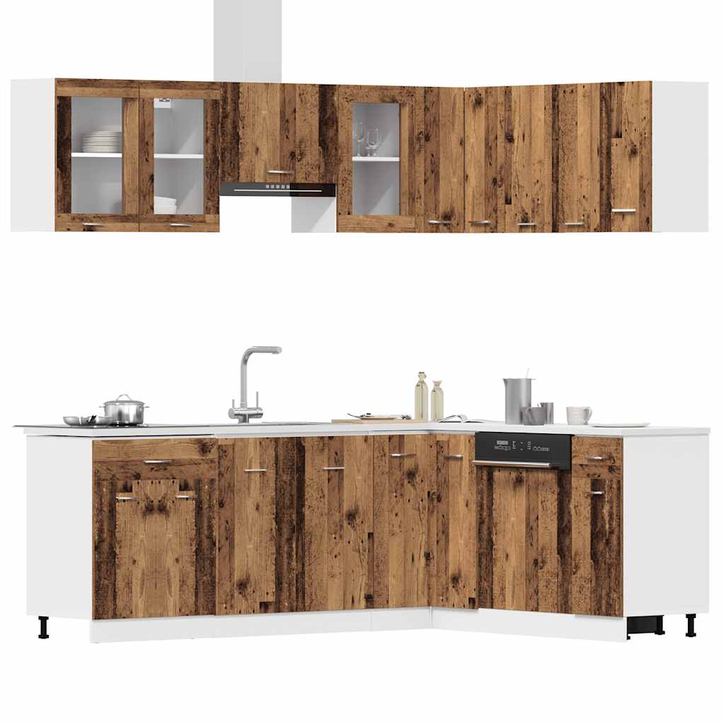 11-delige Keukenkastenset Lyon bewerkt hout oud houtkleurig is nu te koop bij PeponiXL, paradijselijk wonen!