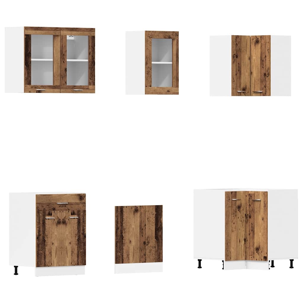 11-delige Keukenkastenset Lyon bewerkt hout oud houtkleurig is nu te koop bij PeponiXL, paradijselijk wonen!
