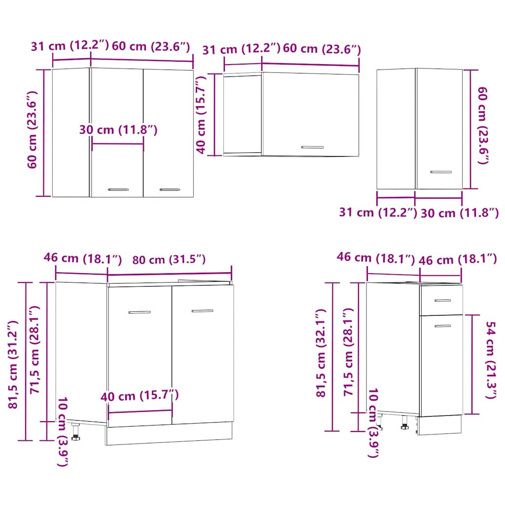 11-delige Keukenkastenset Lyon bewerkt hout oud houtkleurig is nu te koop bij PeponiXL, paradijselijk wonen!