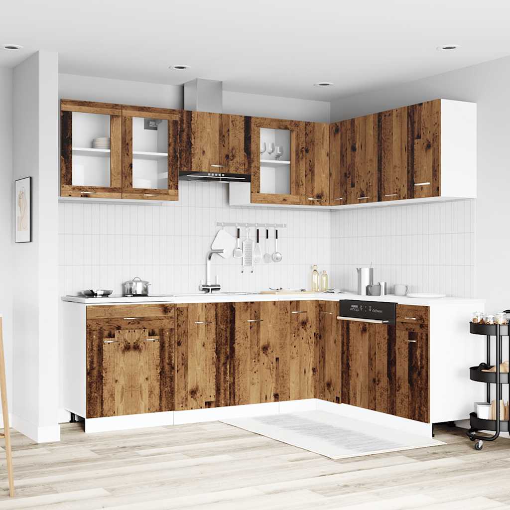 11-delige Keukenkastenset Lyon bewerkt hout oud houtkleurig is nu te koop bij PeponiXL, paradijselijk wonen!
