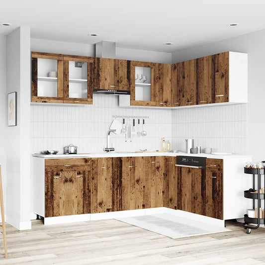 11-delige Keukenkastenset Lyon bewerkt hout oud houtkleurig is nu te koop bij PeponiXL, paradijselijk wonen!