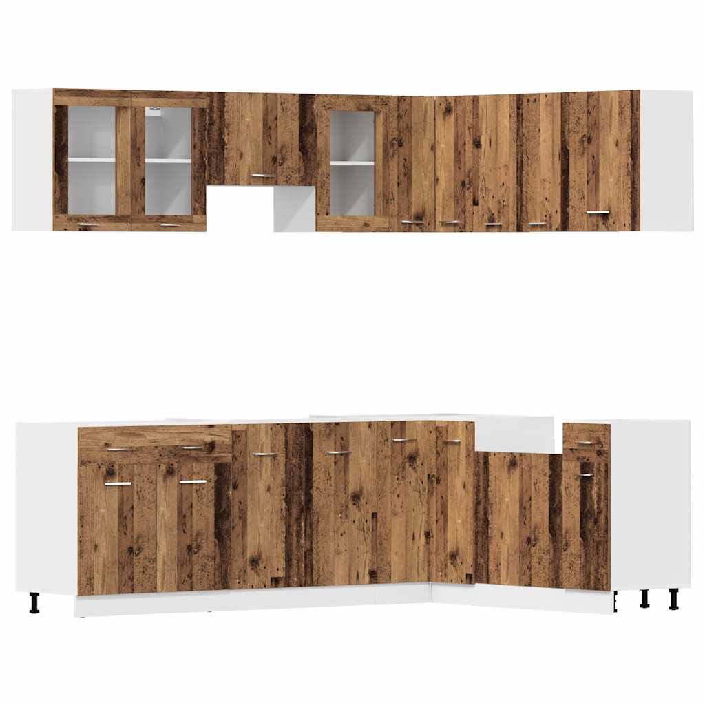 11-delige Keukenkastenset Lyon bewerkt hout oud houtkleurig is nu te koop bij PeponiXL, paradijselijk wonen!