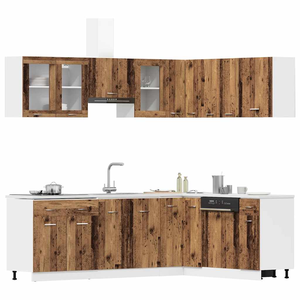 11-delige Keukenkastenset Lyon bewerkt hout oud houtkleurig is nu te koop bij PeponiXL, paradijselijk wonen!