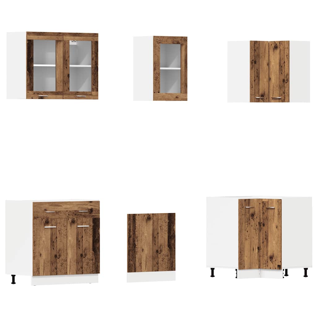11-delige Keukenkastenset Lyon bewerkt hout oud houtkleurig is nu te koop bij PeponiXL, paradijselijk wonen!