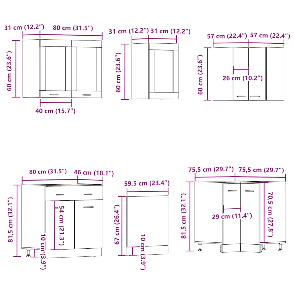 11-delige Keukenkastenset Lyon bewerkt hout oud houtkleurig is nu te koop bij PeponiXL, paradijselijk wonen!