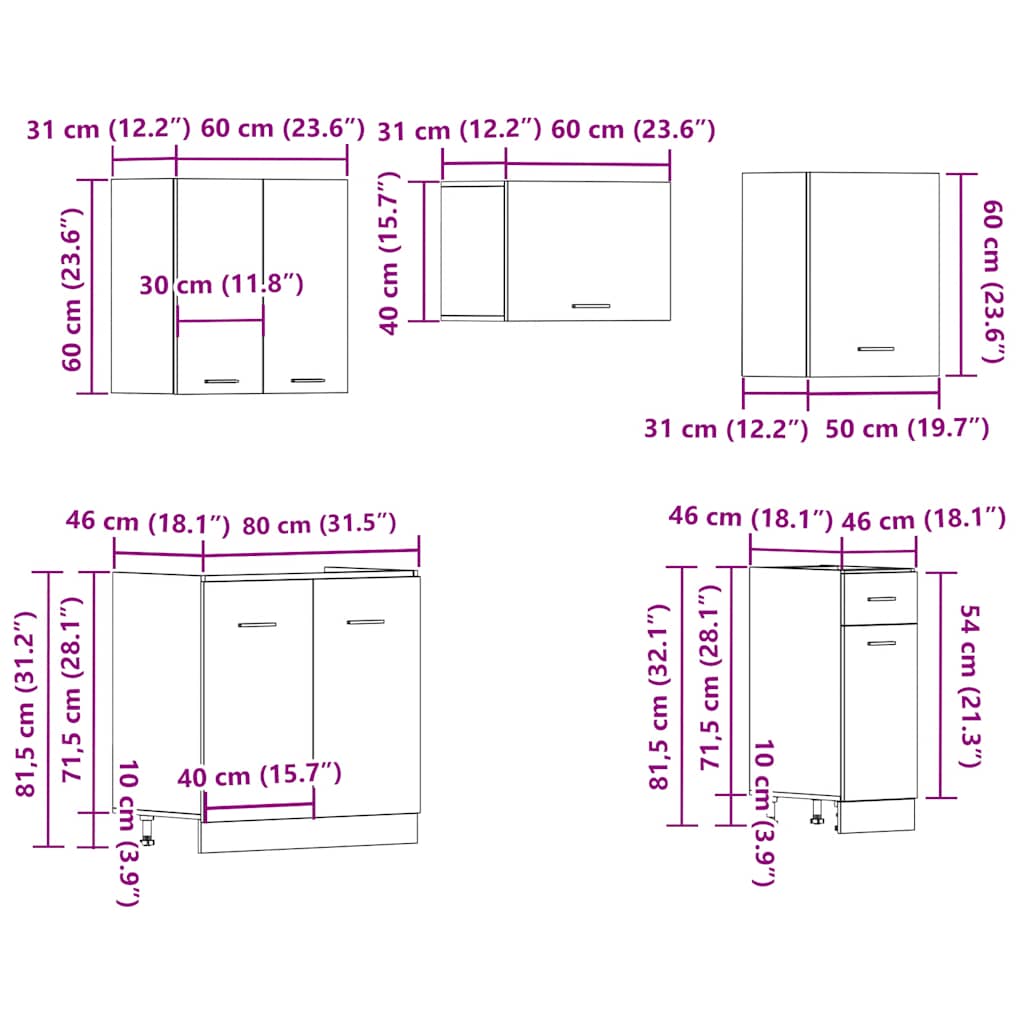 11-delige Keukenkastenset Lyon bewerkt hout oud houtkleurig is nu te koop bij PeponiXL, paradijselijk wonen!