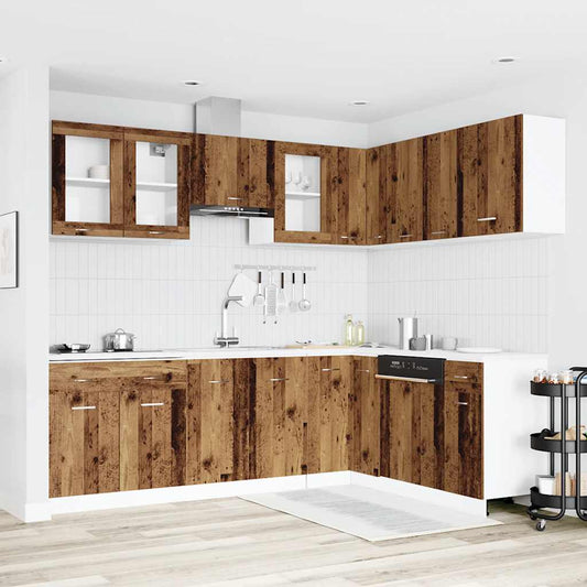 11-delige Keukenkastenset Lyon bewerkt hout oud houtkleurig is nu te koop bij PeponiXL, paradijselijk wonen!