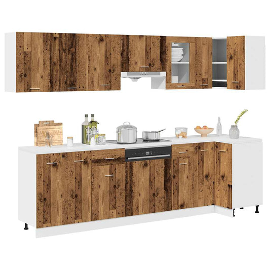11-delige Keukenkastenset Lyon bewerkt hout oud houtkleurig is nu te koop bij PeponiXL, paradijselijk wonen!