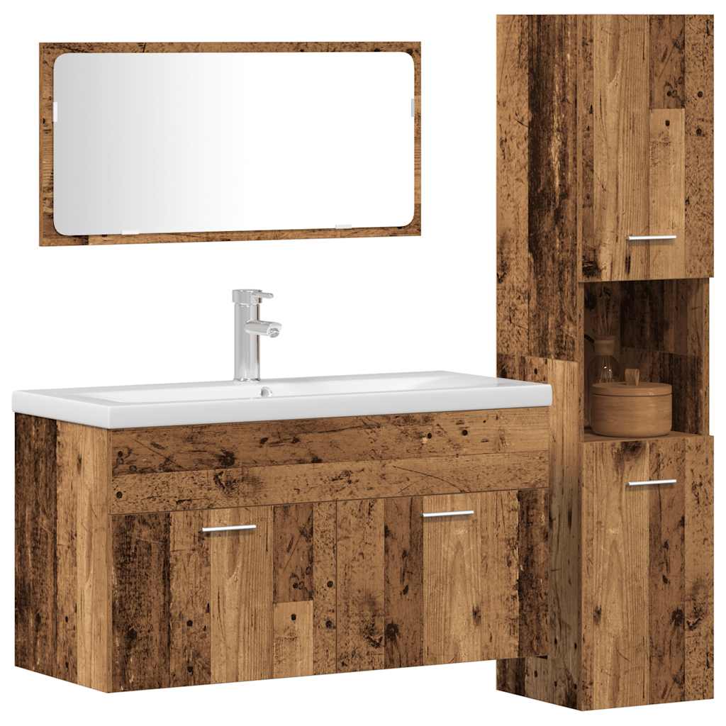 3-delige Badkamermeubelset bewerkt hout oud houtkleurig is nu te koop bij PeponiXL, paradijselijk wonen!