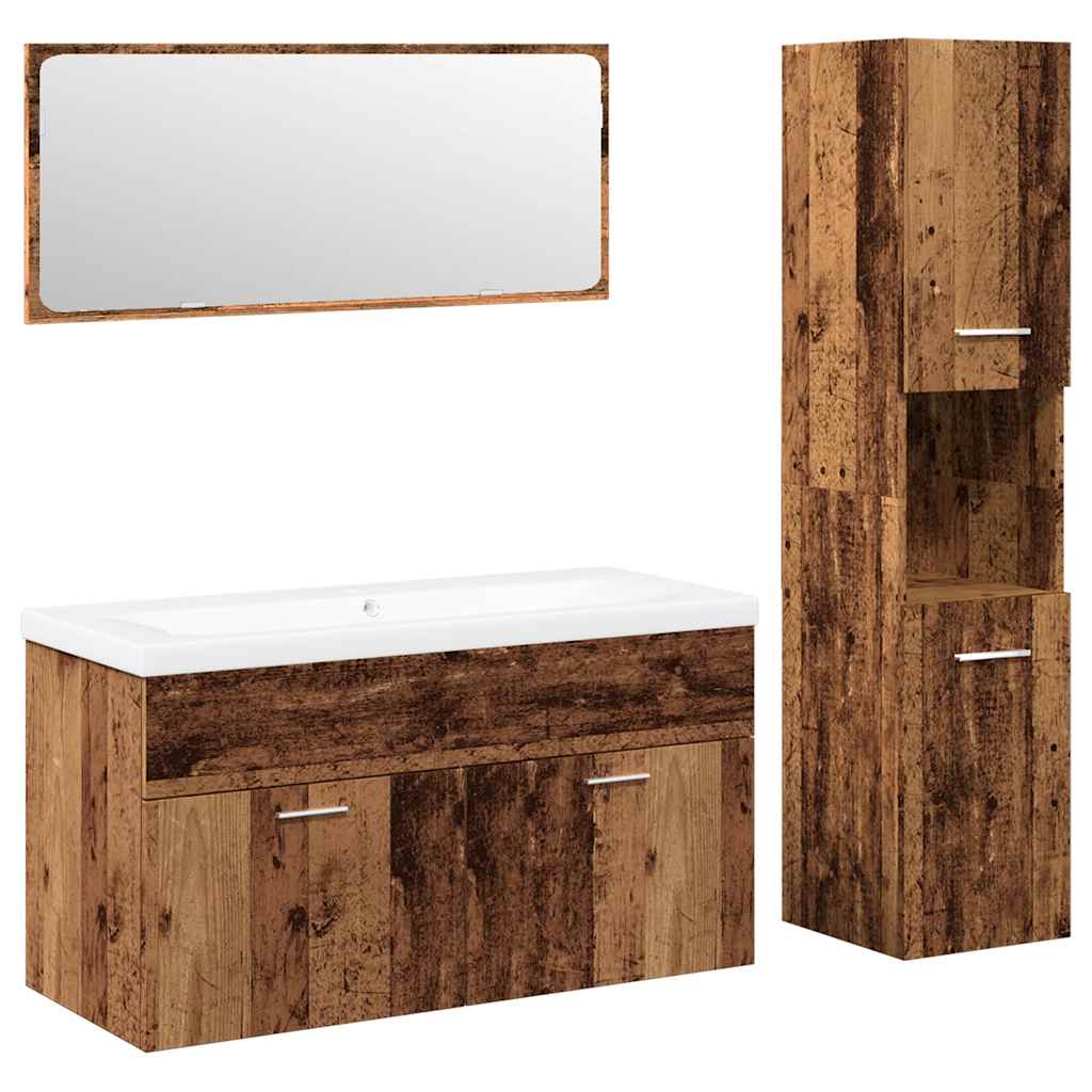 4-delige Badkamermeubelset bewerkt hout oud houtkleurig is nu te koop bij PeponiXL, paradijselijk wonen!