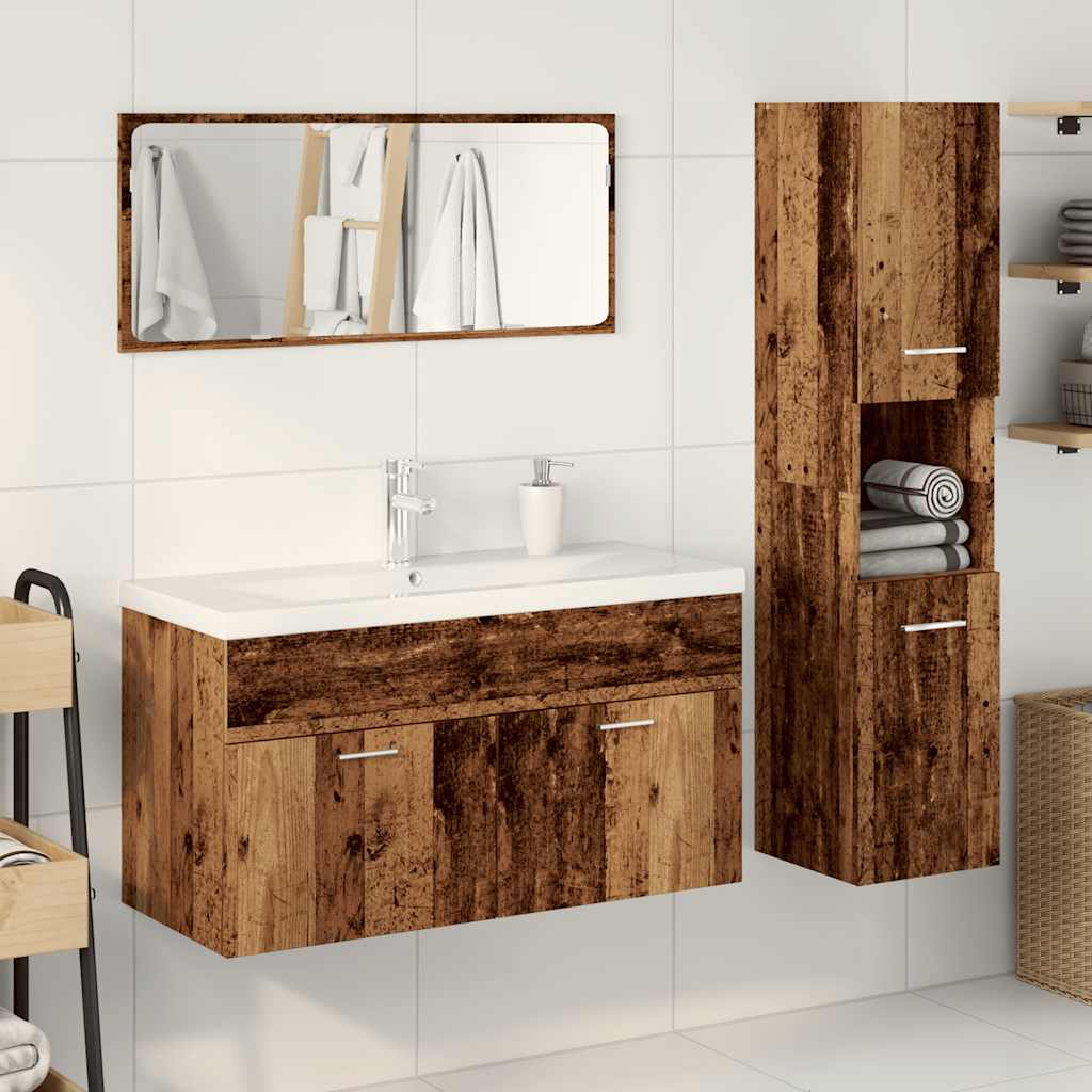 4-delige Badkamermeubelset bewerkt hout oud houtkleurig is nu te koop bij PeponiXL, paradijselijk wonen!