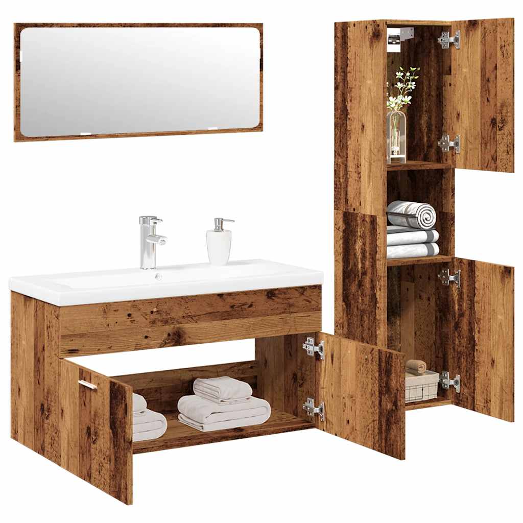4-delige Badkamermeubelset bewerkt hout oud houtkleurig is nu te koop bij PeponiXL, paradijselijk wonen!
