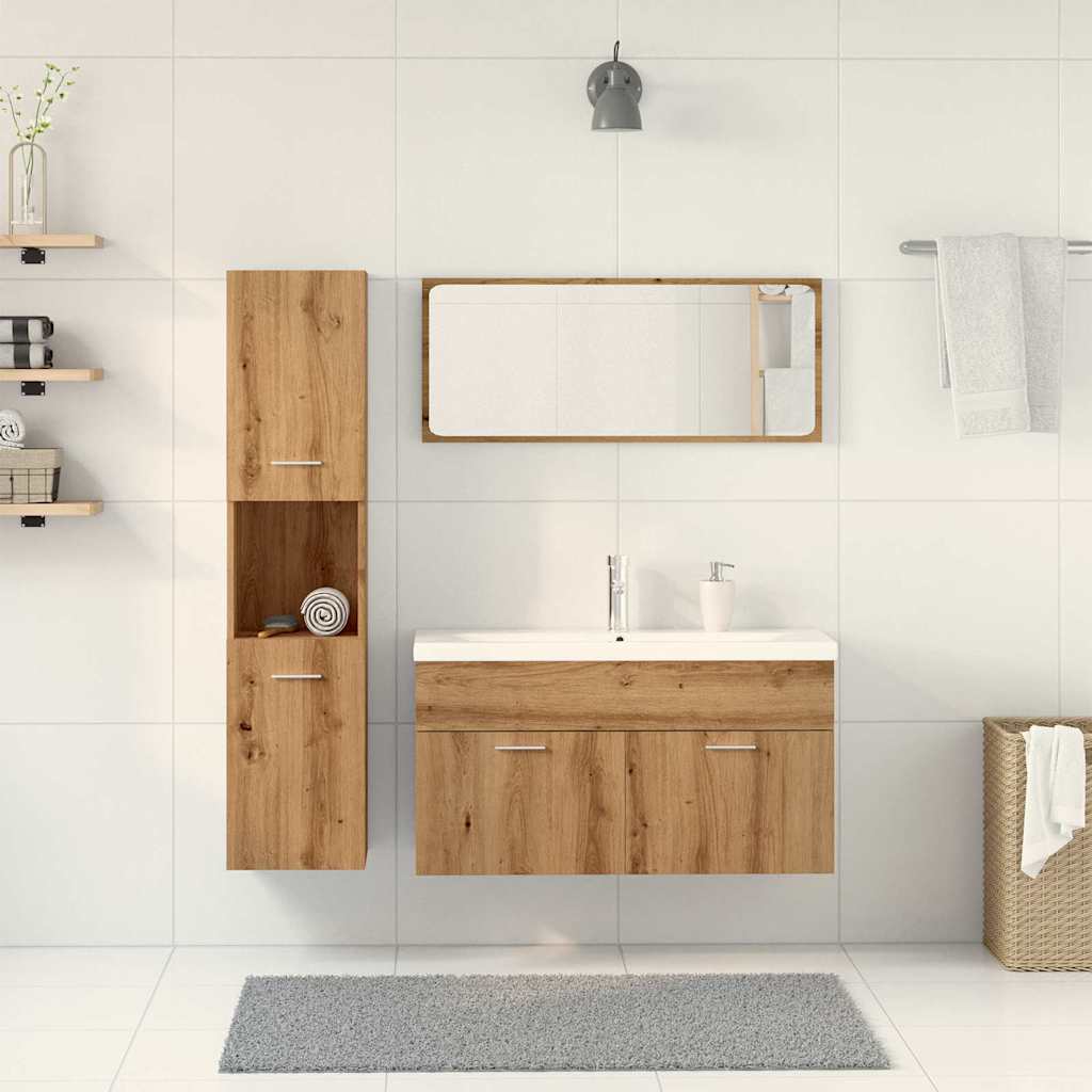 5-delige Badkamermeubelset bewerkt hout artisanaal eikenkleur is nu te koop bij PeponiXL, paradijselijk wonen!