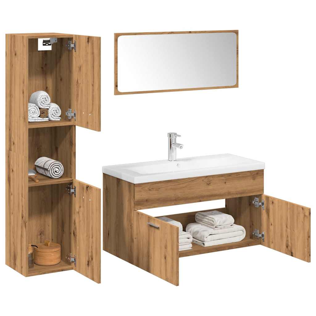 5-delige Badkamermeubelset bewerkt hout artisanaal eikenkleur is nu te koop bij PeponiXL, paradijselijk wonen!