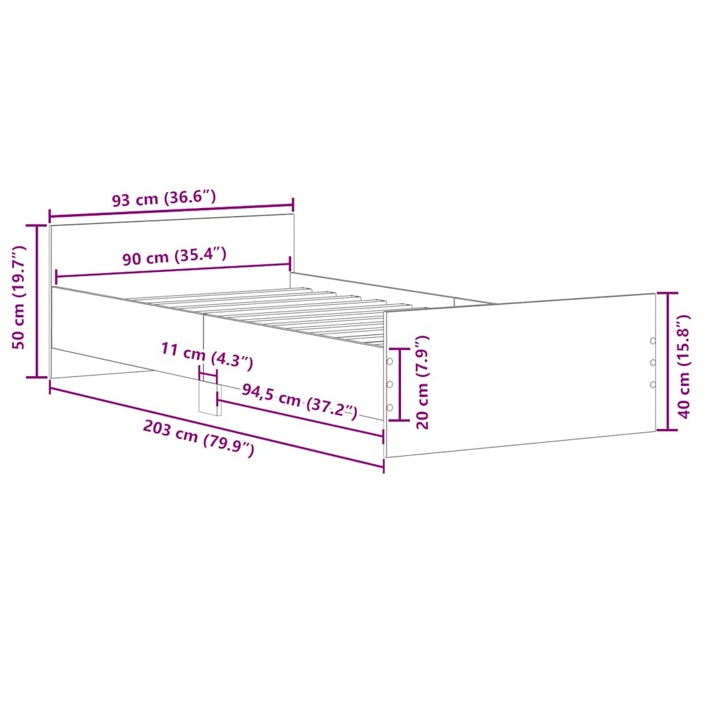 Bedframe zonder matras spaanplaat artisanaal eikenkleurig is nu te koop bij PeponiXL, paradijselijk wonen!