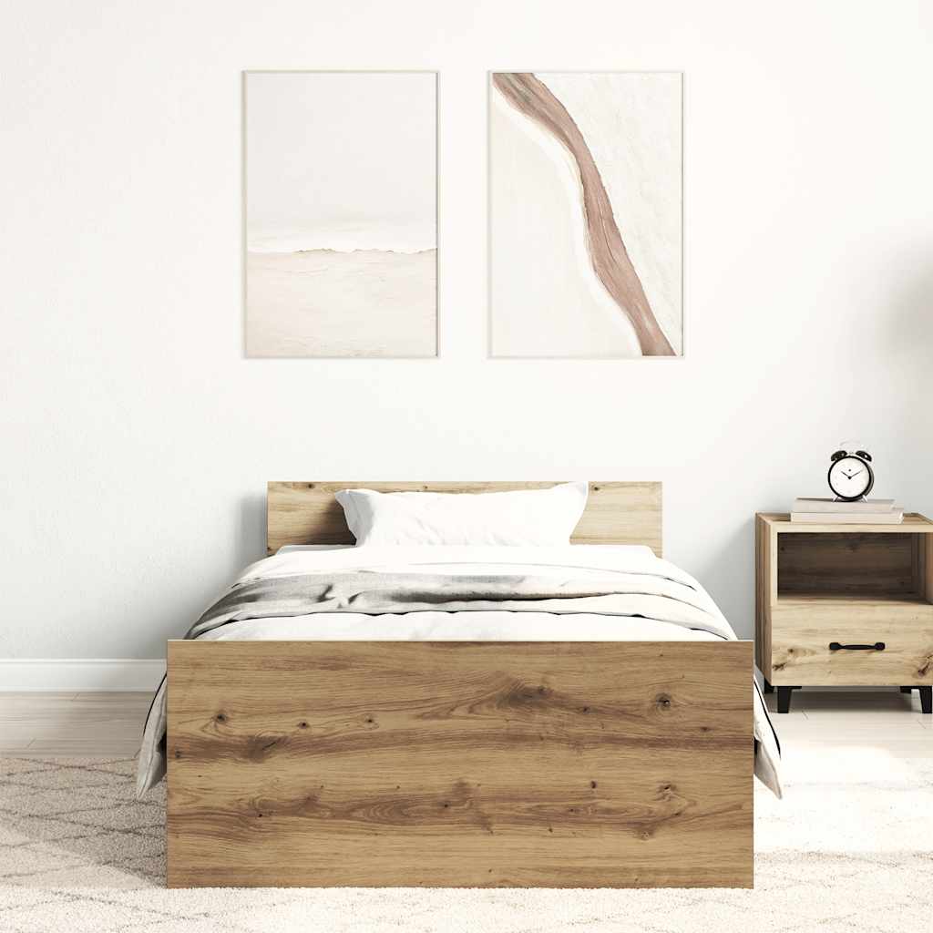 Bedframe zonder matras spaanplaat artisanaal eikenkleurig is nu te koop bij PeponiXL, paradijselijk wonen!