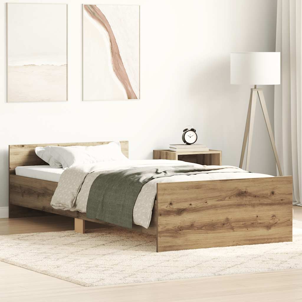 Bedframe zonder matras spaanplaat artisanaal eikenkleurig is nu te koop bij PeponiXL, paradijselijk wonen!