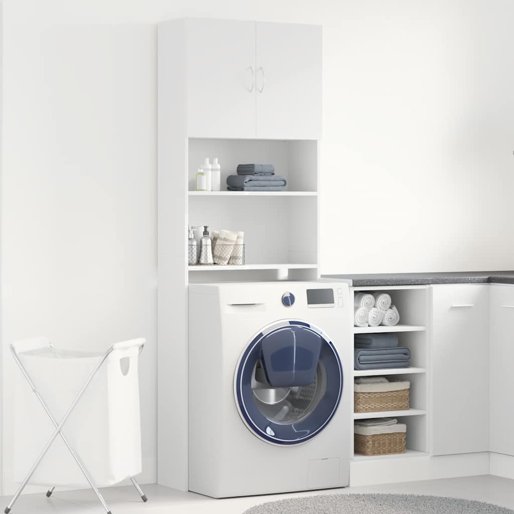 Wasmachinekast 64x24x190 cm bewerkt hout wit is nu te koop bij PeponiXL, paradijselijk wonen!