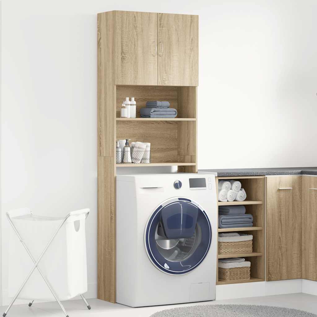 Wasmachinekast 64x24x190 cm bewerkt hout en sonoma eikenkleurig is nu te koop bij PeponiXL, paradijselijk wonen!