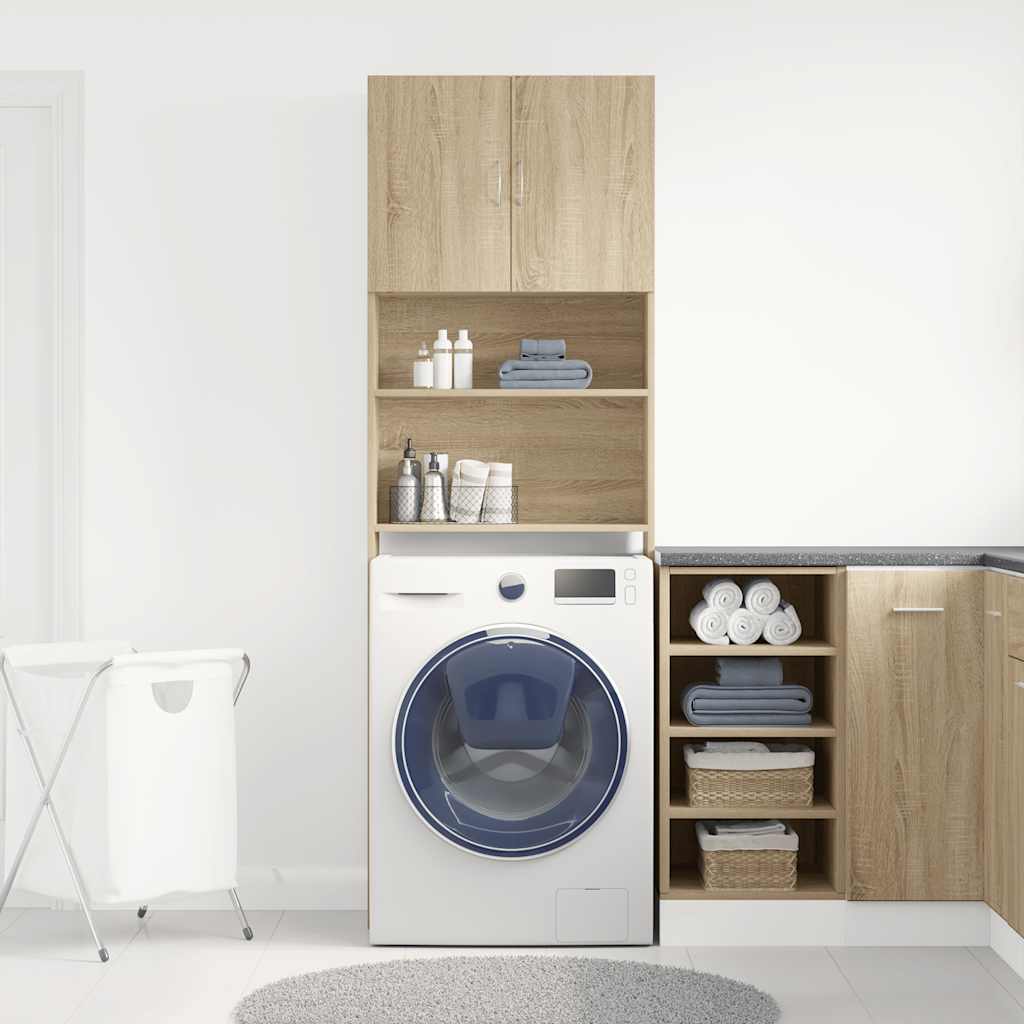 Wasmachinekast 64x24x190 cm bewerkt hout en sonoma eikenkleurig is nu te koop bij PeponiXL, paradijselijk wonen!