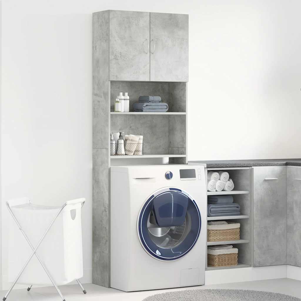 Wasmachinekast 64x24x190 cm bewerkt hout betongrijs is nu te koop bij PeponiXL, paradijselijk wonen!