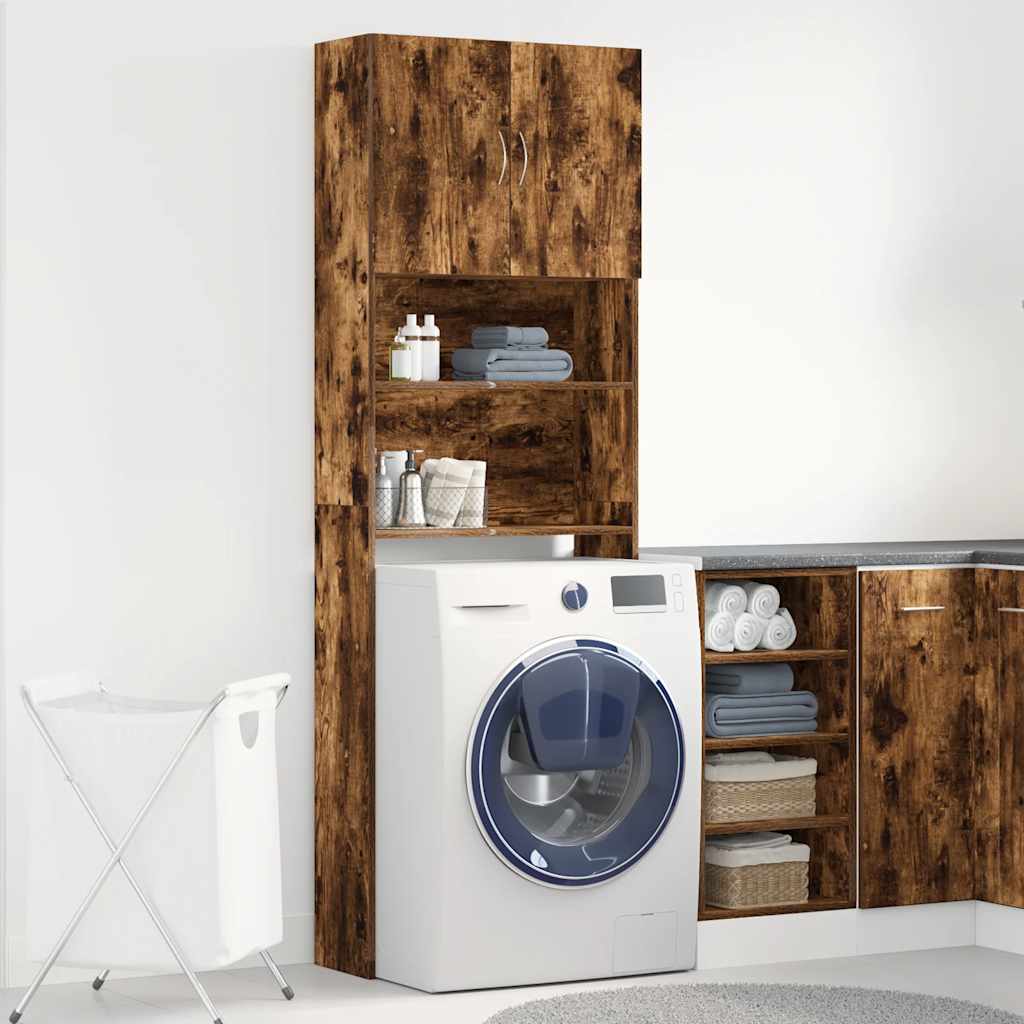Wasmachinekast 64x24x190 cm bewerkt hout gerookt eikenkleurig is nu te koop bij PeponiXL, paradijselijk wonen!
