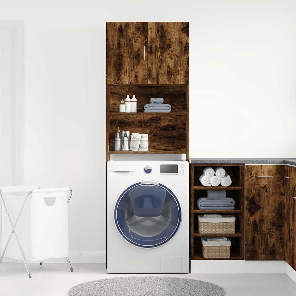 Wasmachinekast 64x24x190 cm bewerkt hout gerookt eikenkleurig is nu te koop bij PeponiXL, paradijselijk wonen!