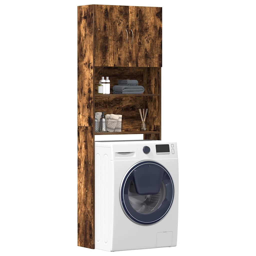 Wasmachinekast 64x24x190 cm bewerkt hout gerookt eikenkleurig is nu te koop bij PeponiXL, paradijselijk wonen!