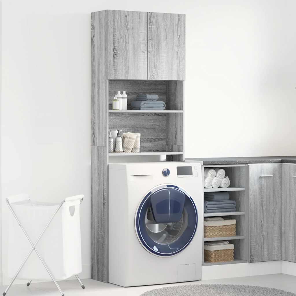 Wasmachinekast 64x24x190 cm bewerkt hout grijs sonoma eikenkl is nu te koop bij PeponiXL, paradijselijk wonen!