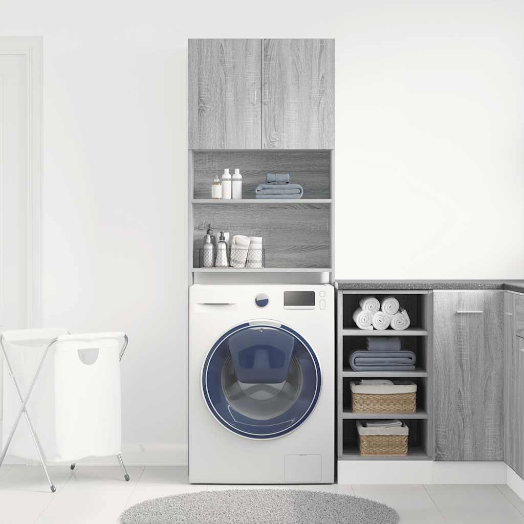 Wasmachinekast 64x24x190 cm bewerkt hout grijs sonoma eikenkl is nu te koop bij PeponiXL, paradijselijk wonen!