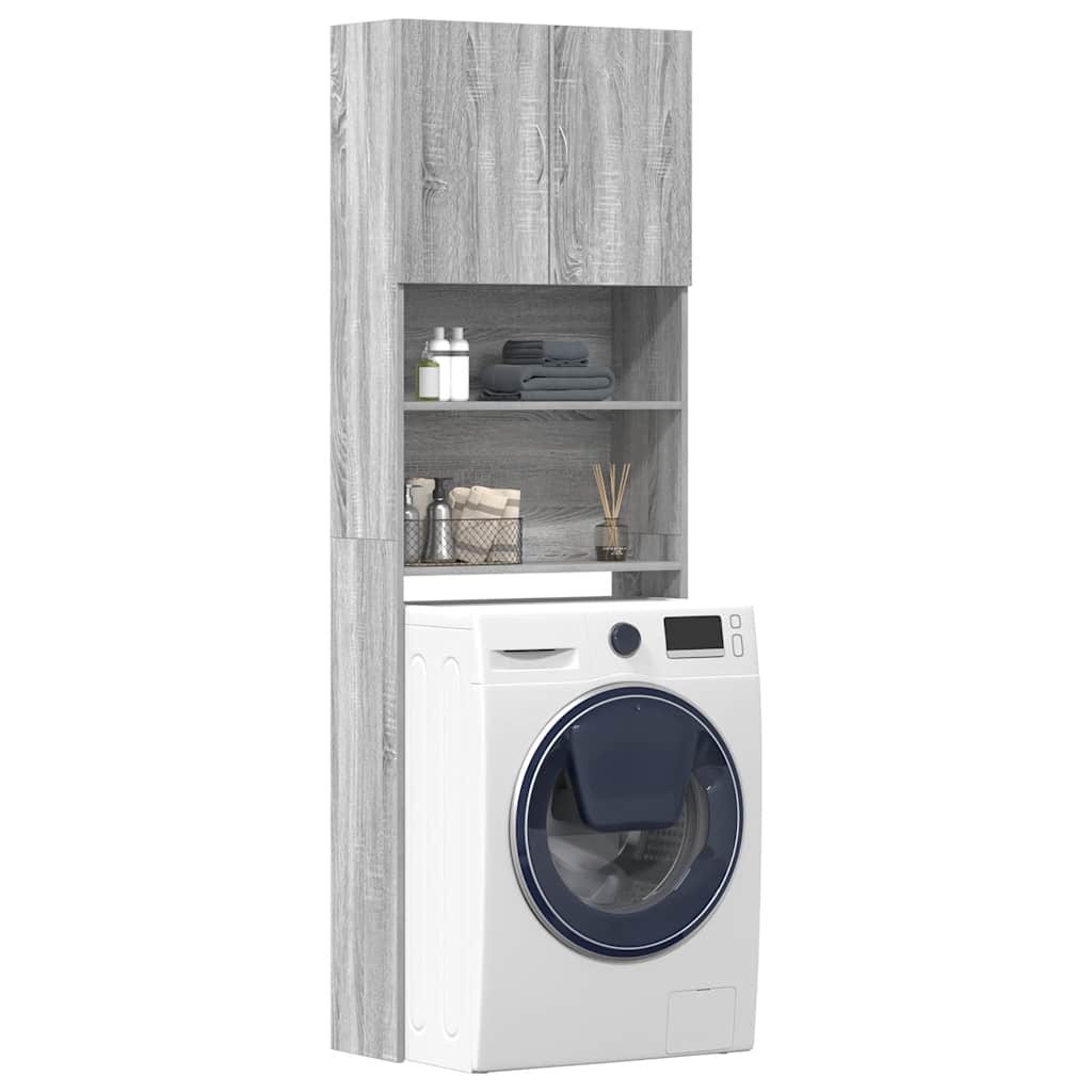 Wasmachinekast 64x24x190 cm bewerkt hout grijs sonoma eikenkl is nu te koop bij PeponiXL, paradijselijk wonen!
