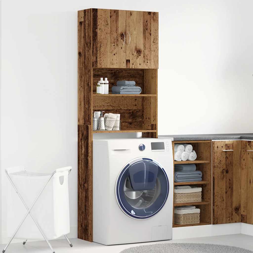 Wasmachinekast 64x24x190 cm bewerkt hout oud houtkleurig is nu te koop bij PeponiXL, paradijselijk wonen!