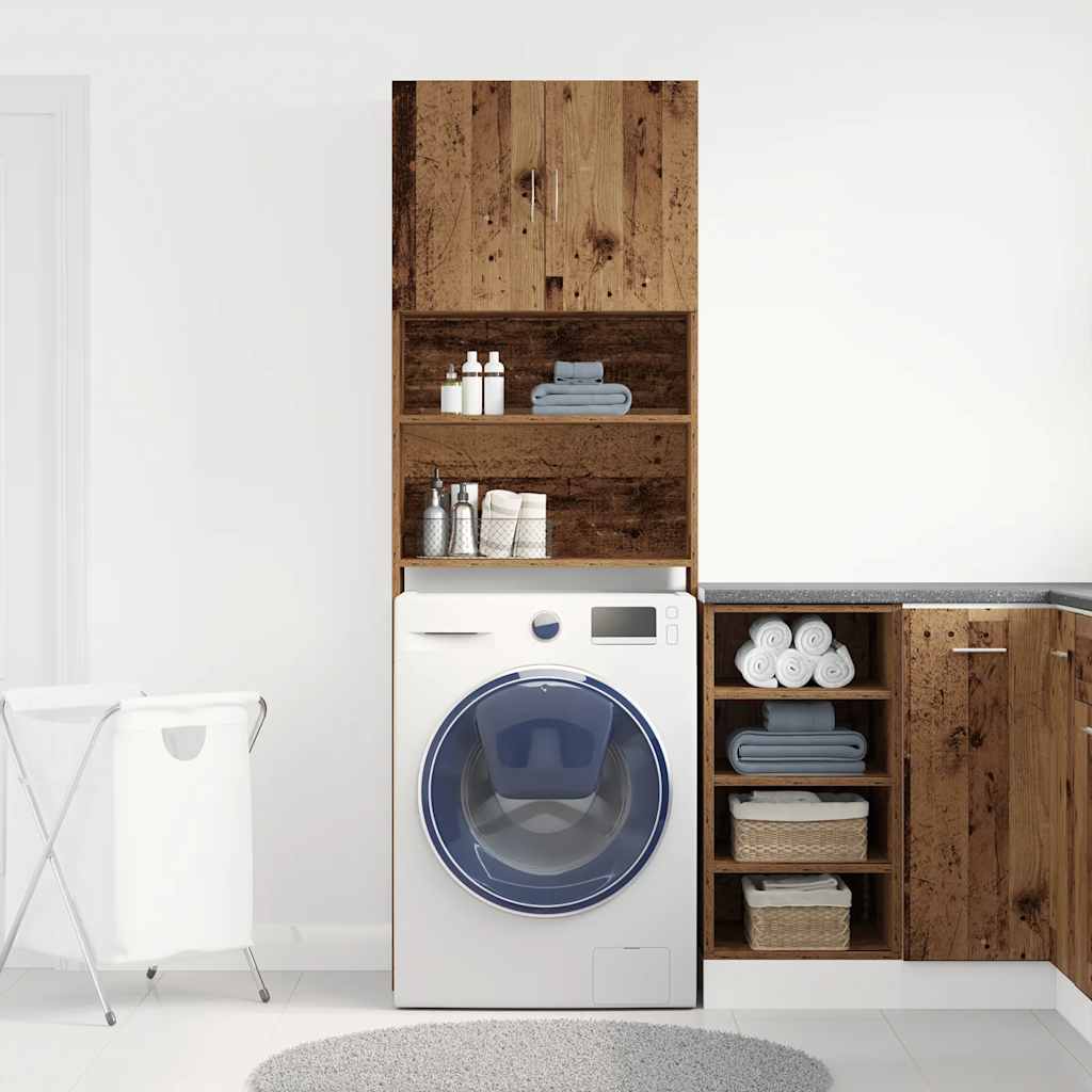 Wasmachinekast 64x24x190 cm bewerkt hout oud houtkleurig is nu te koop bij PeponiXL, paradijselijk wonen!