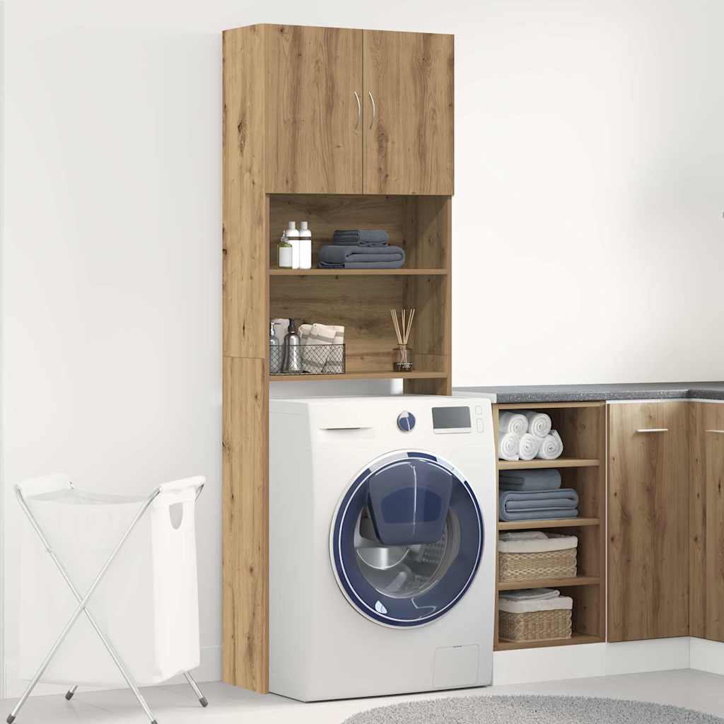Wasmachinekast 64x24x190 cm bewerkt hout artisanaal eikenkleur is nu te koop bij PeponiXL, paradijselijk wonen!